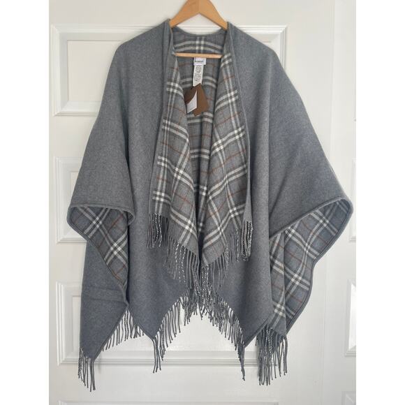 NEW Burberry Plaid Poncho Cape Shawl Fringe Wool Authentic NWT! - Picture 5 of 11
